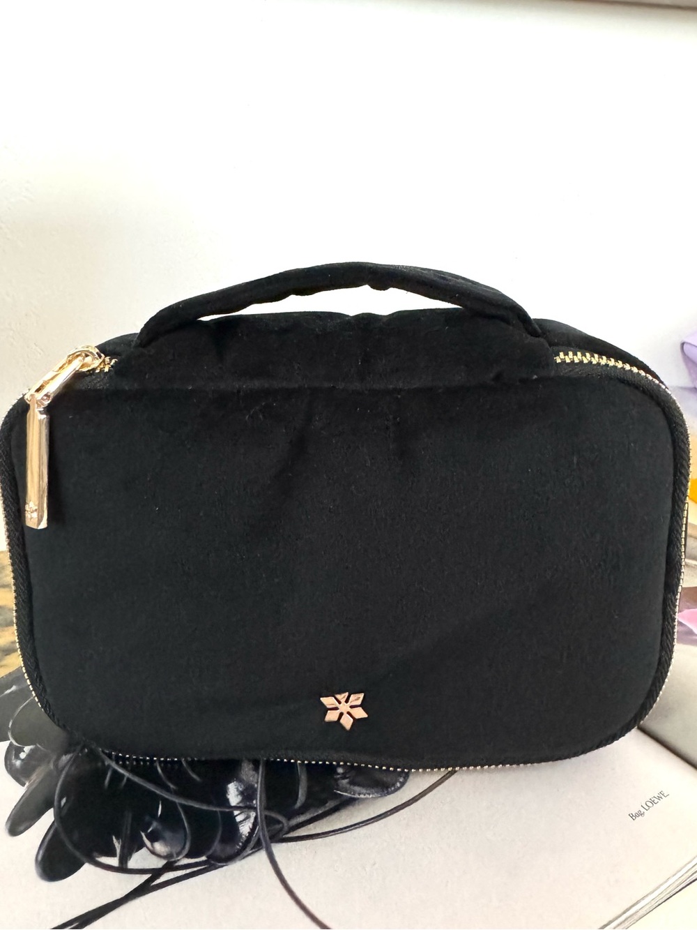 Black Women's Top-Handle Travel Jewelry, Cosmetic Case
